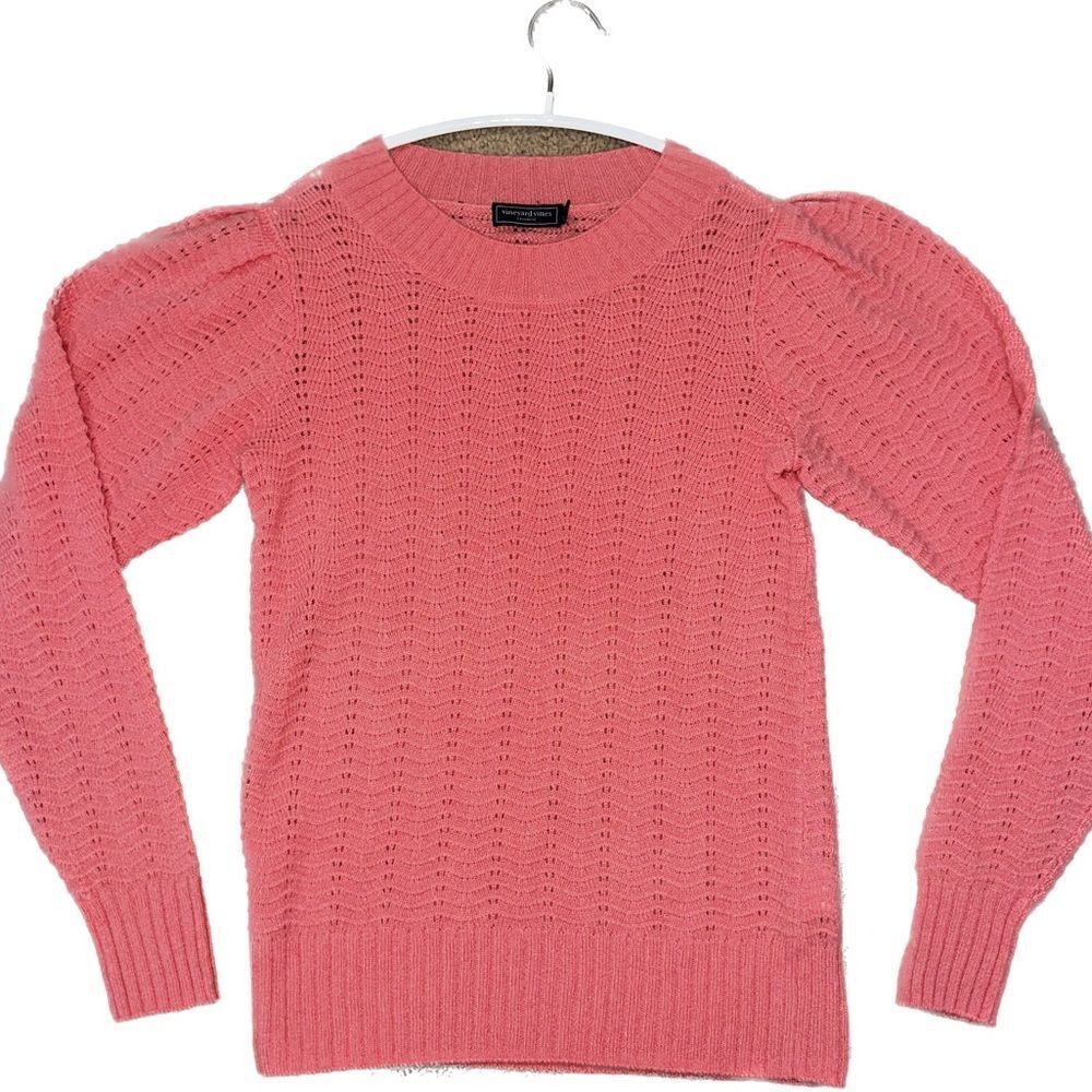 Vineyard Vines Pink Crew Neck Sweater with Puffed Shoulders 100% Cashmere